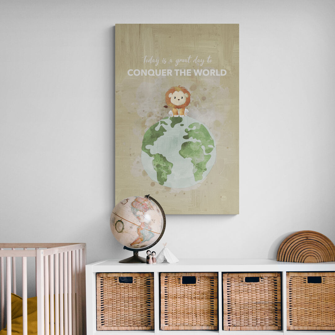 Leinwand Schlafzimmer „Conquer The World“ von Motivational Art