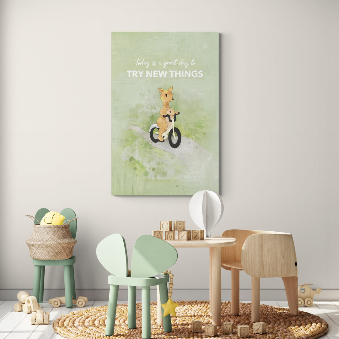 Leinwand Kinderzimmer „Try New Things“ von Motivational Art